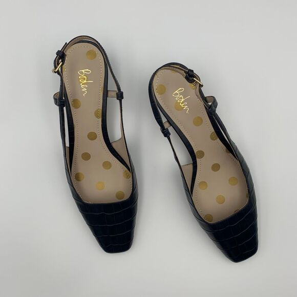 Boden Croc Embossed Leather Slingback Block Heel Shoes Navy Size 40 (US 9.5-10) - Picture 1 of 12